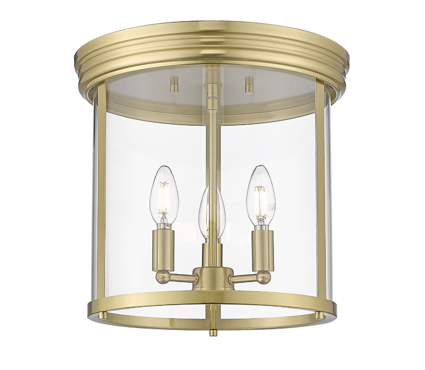 Z-Lite Thayer 13" 3-Light Luxe Gold Steel and Clear Glass Shade Flush Mount Lighting