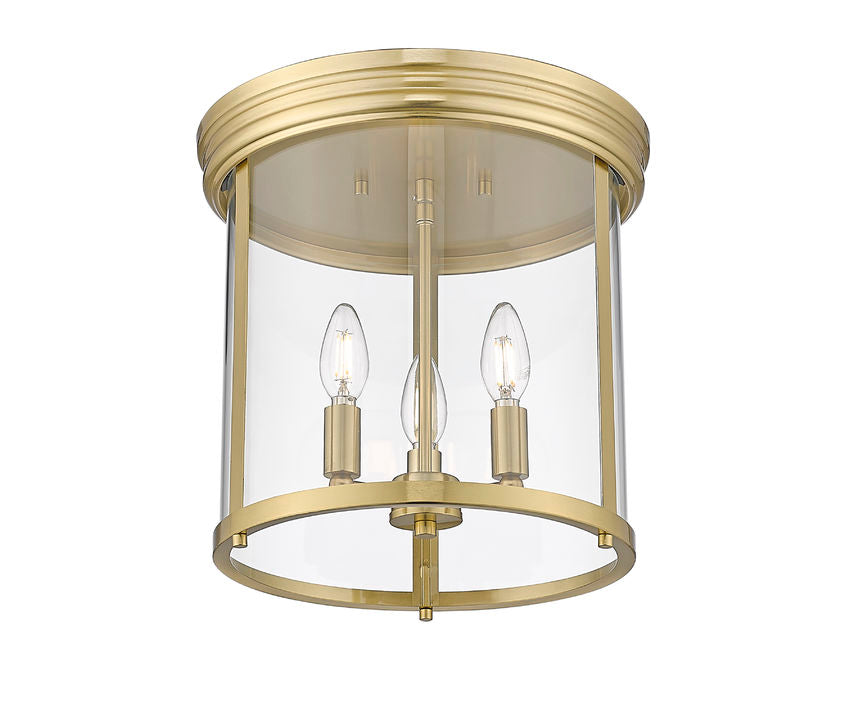 Z-Lite Thayer 13" 3-Light Luxe Gold Steel and Clear Glass Shade Flush Mount Lighting