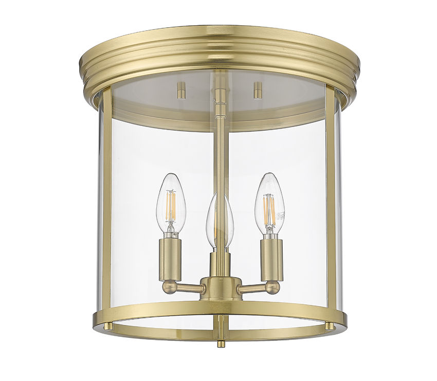 Z-Lite Thayer 13" 3-Light Luxe Gold Steel and Clear Glass Shade Flush Mount Lighting