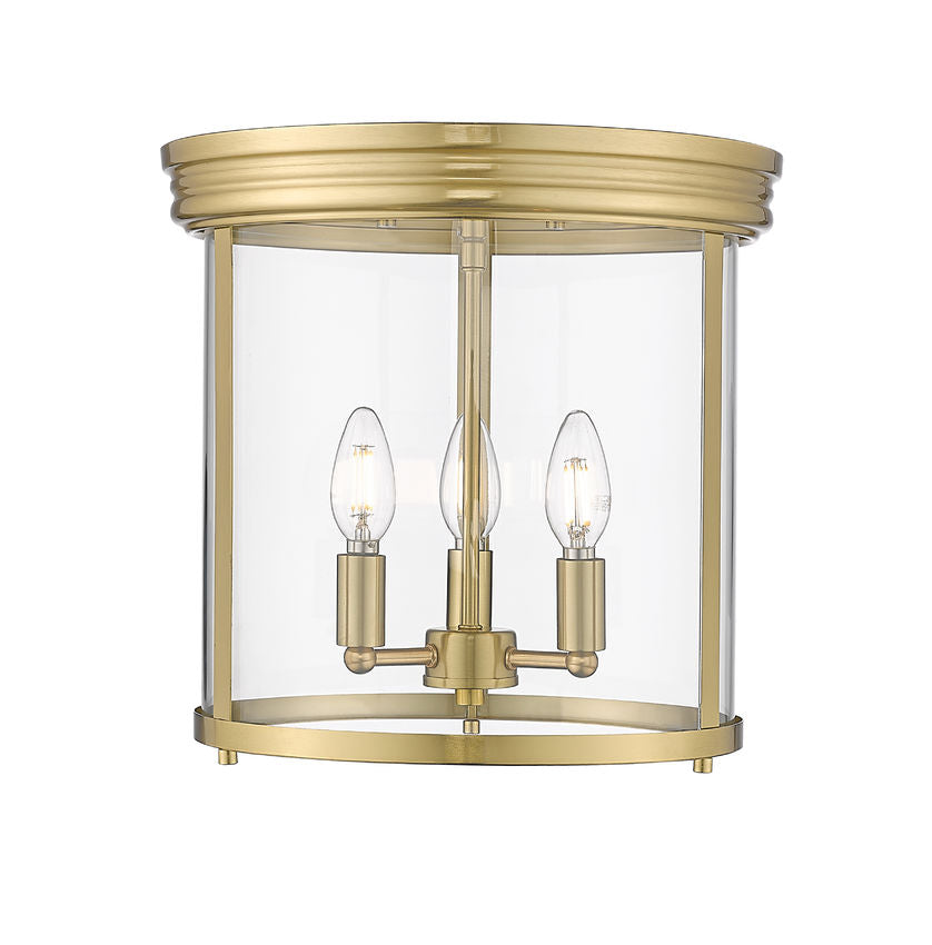 Z-Lite Thayer 13" 3-Light Luxe Gold Steel and Clear Glass Shade Flush Mount Lighting