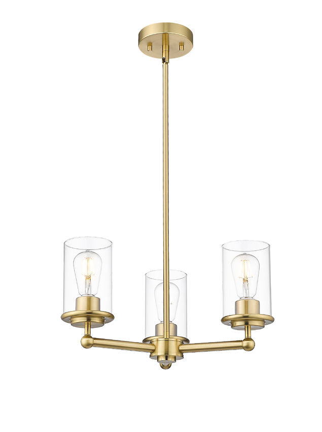 Z-Lite Thayer 19" 3-Light Luxe Gold Steel and Clear Glass Shade Pendant Light