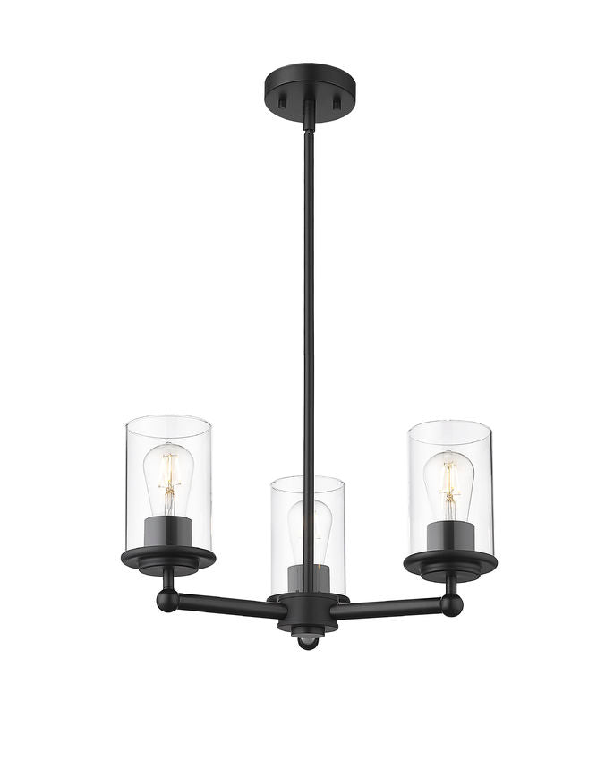 Z-Lite Thayer 19" 3-Light Matte Black Steel and Clear Glass Shade Pendant Light