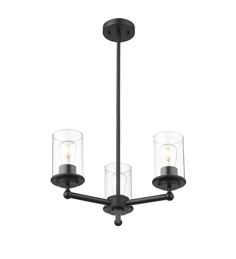 Z-Lite Thayer 19" 3-Light Matte Black Steel and Clear Glass Shade Pendant Light