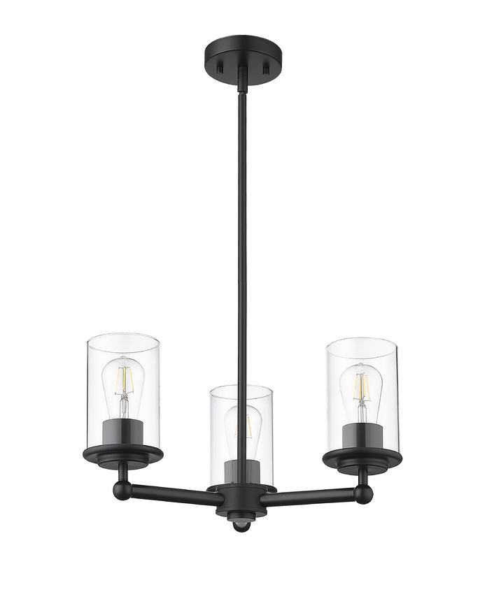 Z-Lite Thayer 19" 3-Light Matte Black Steel and Clear Glass Shade Pendant Light
