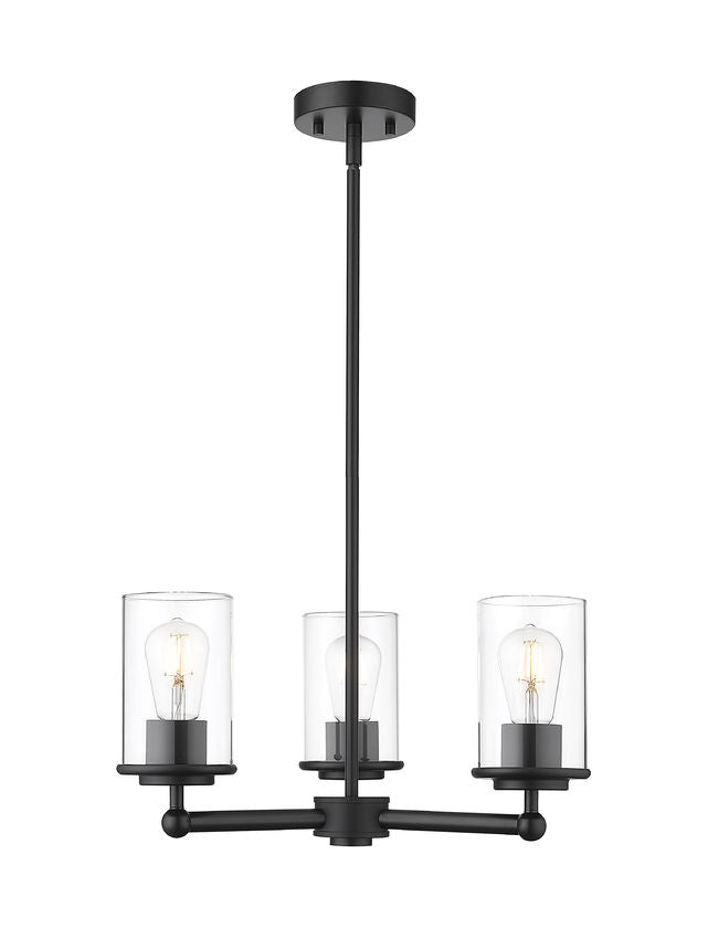 Z-Lite Thayer 19" 3-Light Matte Black Steel and Clear Glass Shade Pendant Light