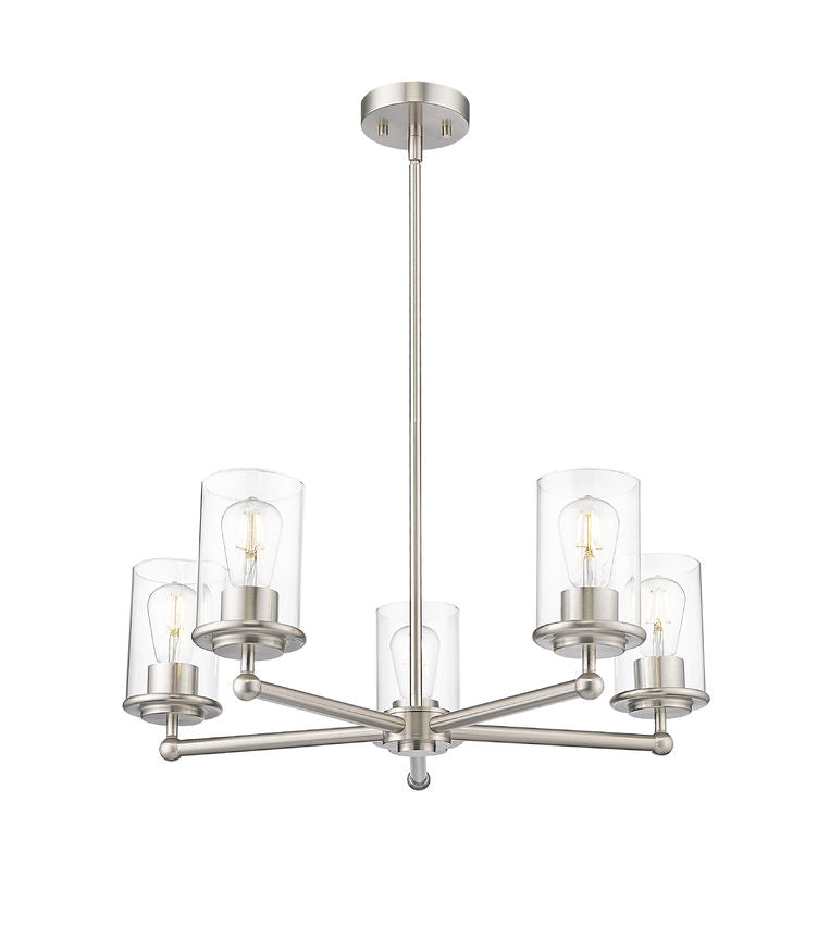 Z-Lite Thayer 26" 5-Light Brushed Nickel Steel and Clear Glass Shade Pendant Light