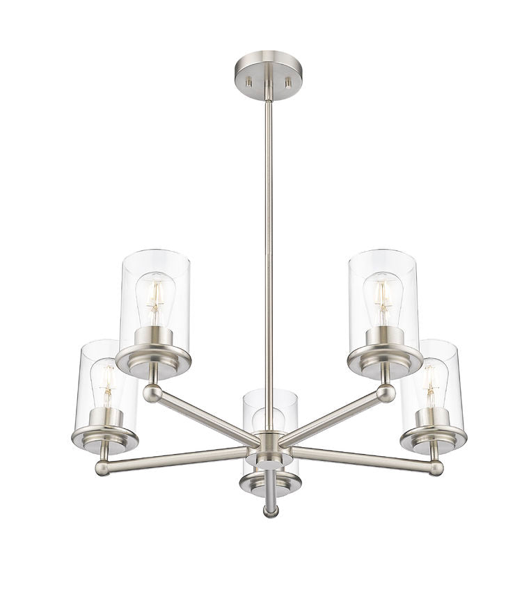 Z-Lite Thayer 26" 5-Light Brushed Nickel Steel and Clear Glass Shade Pendant Light