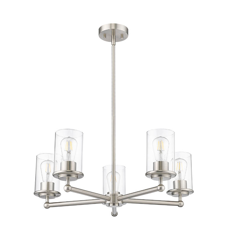 Z-Lite Thayer 26" 5-Light Brushed Nickel Steel and Clear Glass Shade Pendant Light