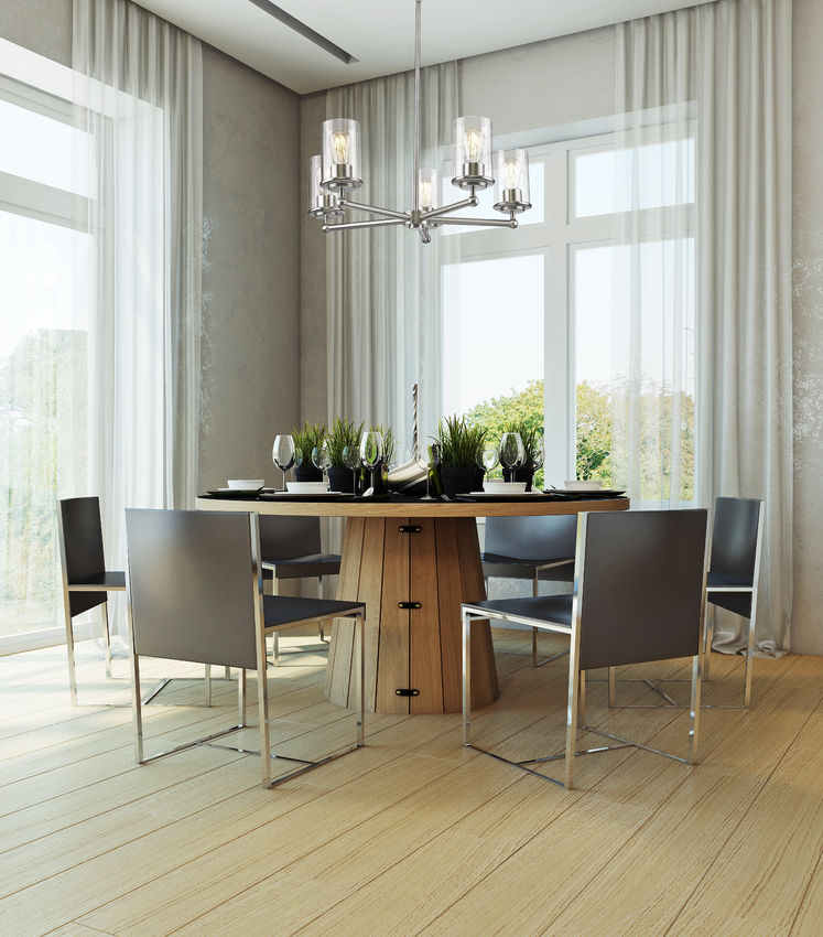 Z-Lite Thayer 26" 5-Light Brushed Nickel Steel and Clear Glass Shade Pendant Light