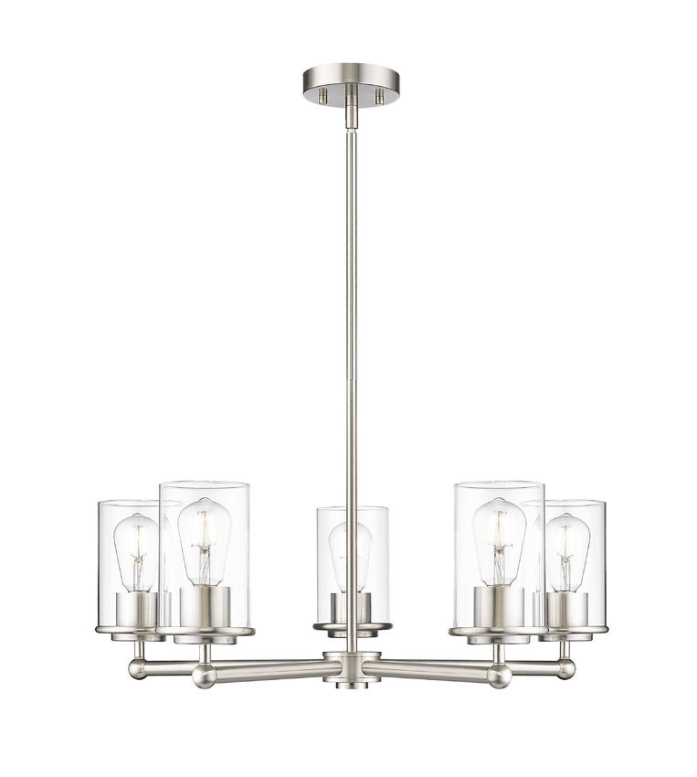 Z-Lite Thayer 26" 5-Light Brushed Nickel Steel and Clear Glass Shade Pendant Light