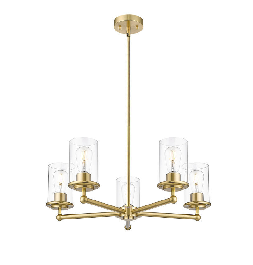 Z-Lite Thayer 26" 5-Light Luxe Gold Steel and Clear Glass Shade Pendant Light