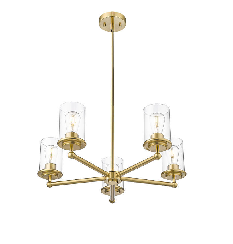 Z-Lite Thayer 26" 5-Light Luxe Gold Steel and Clear Glass Shade Pendant Light