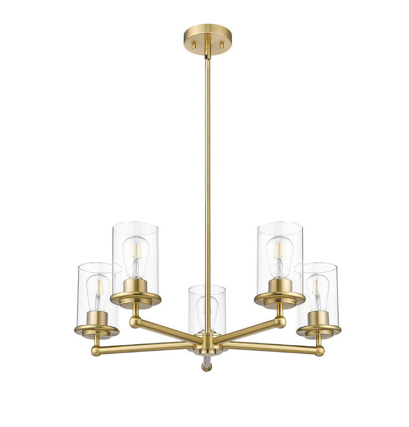 Z-Lite Thayer 26" 5-Light Luxe Gold Steel and Clear Glass Shade Pendant Light