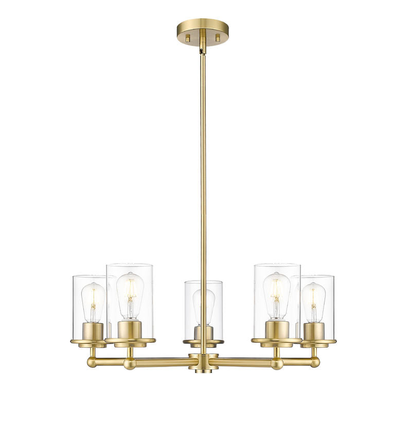 Z-Lite Thayer 26" 5-Light Luxe Gold Steel and Clear Glass Shade Pendant Light