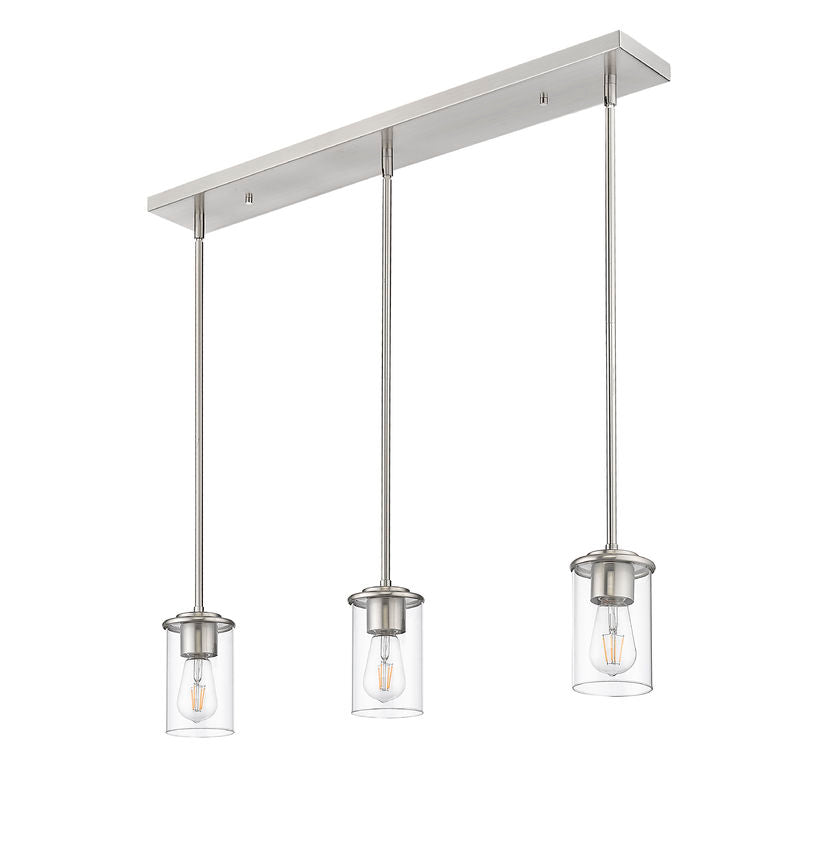 Z-Lite Thayer 5" 3-Light Brushed Nickel Steel and Clear Glass Shade Pendant Light