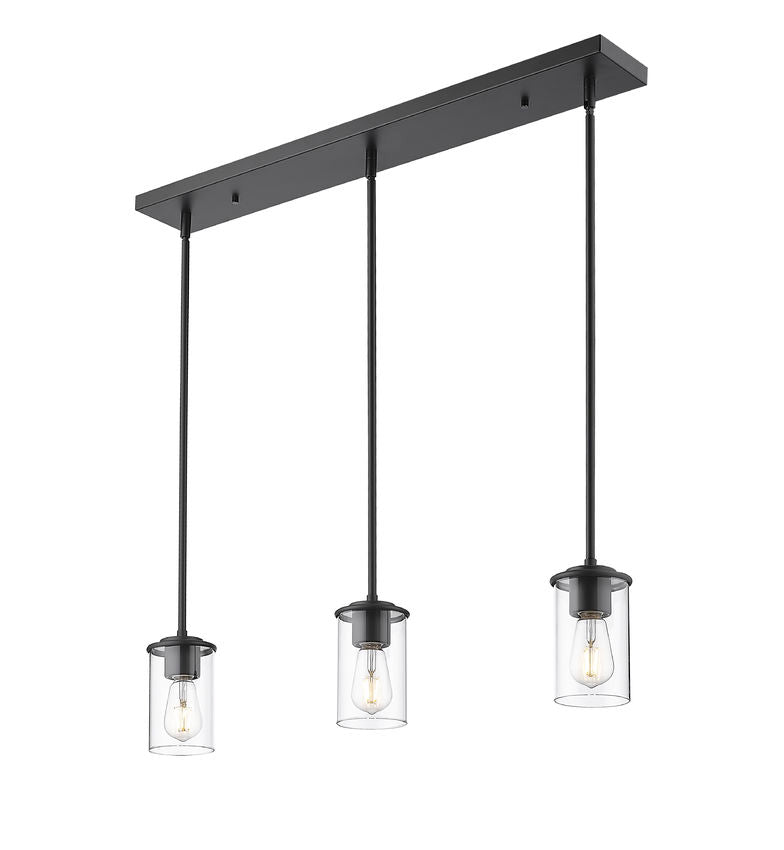 Z-Lite Thayer 5" 3-Light Matte Black Steel and Clear Glass Shade Pendant Light