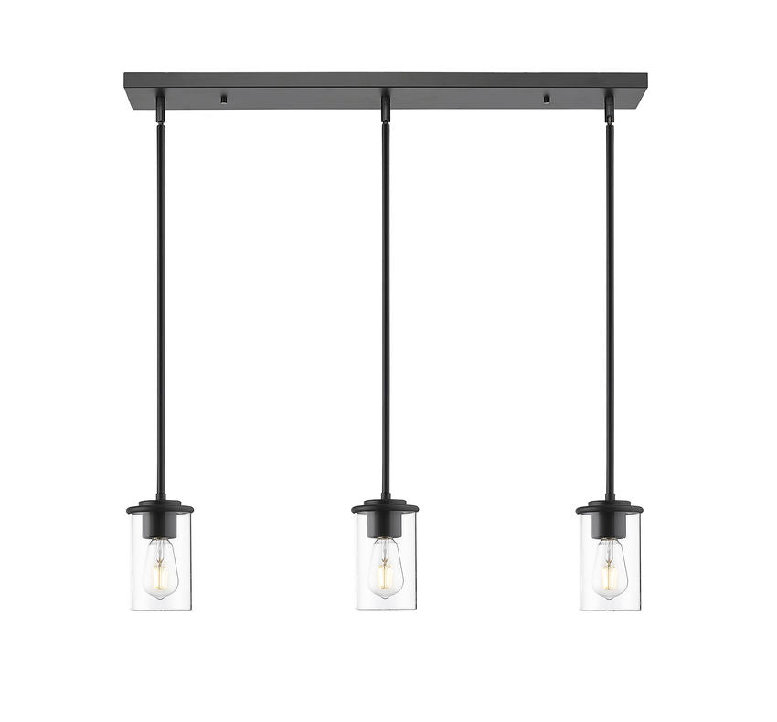 Z-Lite Thayer 5" 3-Light Matte Black Steel and Clear Glass Shade Pendant Light