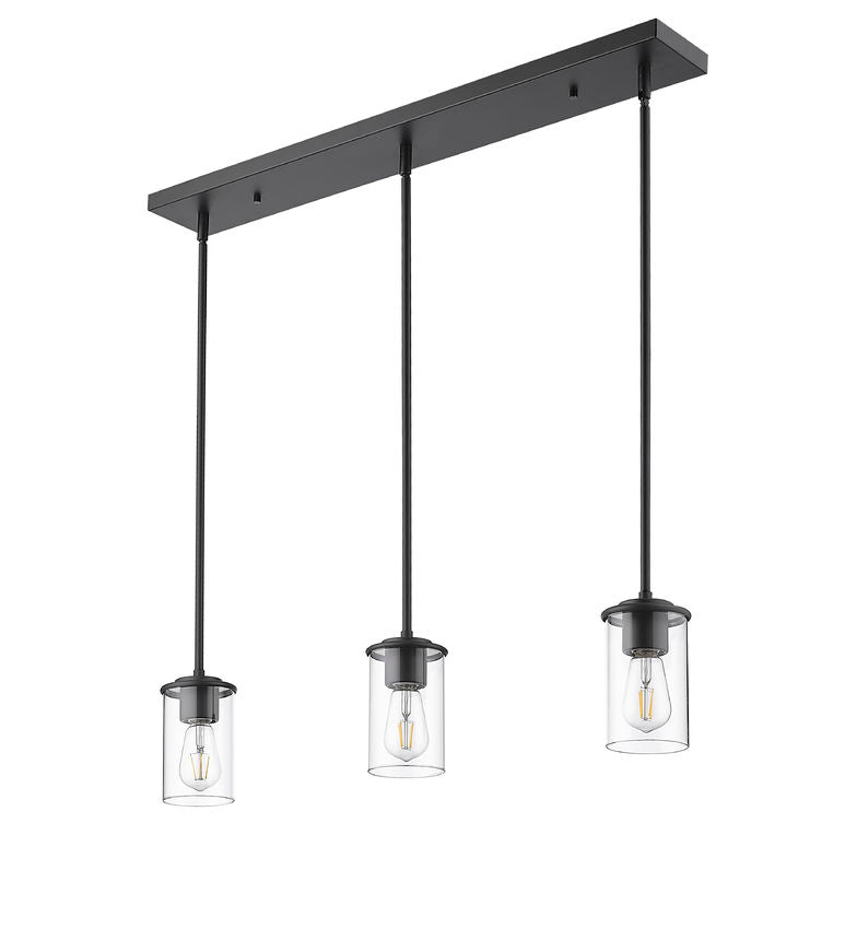 Z-Lite Thayer 5" 3-Light Matte Black Steel and Clear Glass Shade Pendant Light
