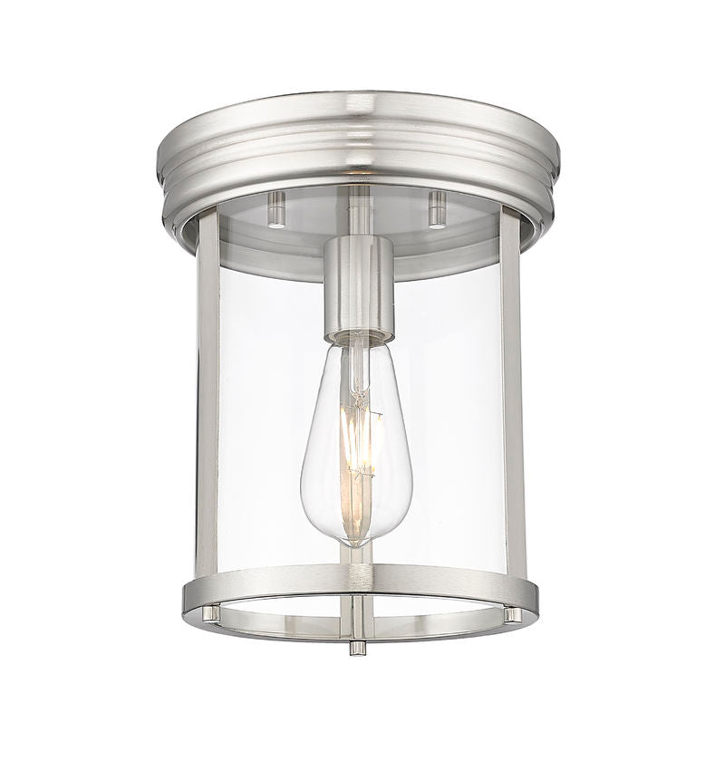 Z-Lite Thayer 9" 1-Light Brushed Nickel Steel and Clear Glass Shade Flush Mount Lighting