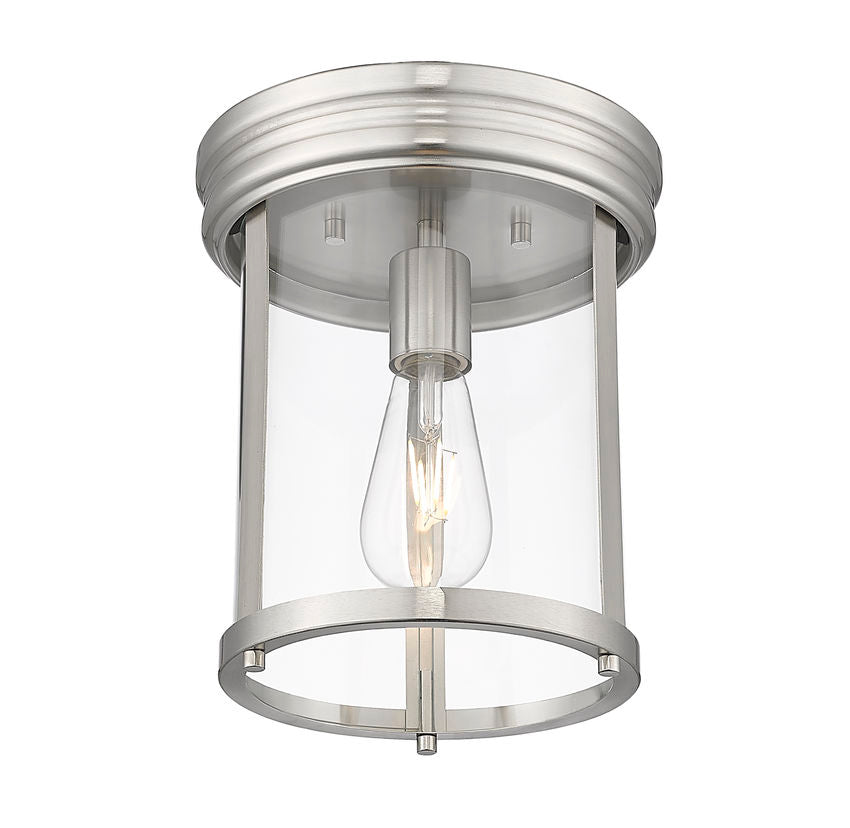Z-Lite Thayer 9" 1-Light Brushed Nickel Steel and Clear Glass Shade Flush Mount Lighting
