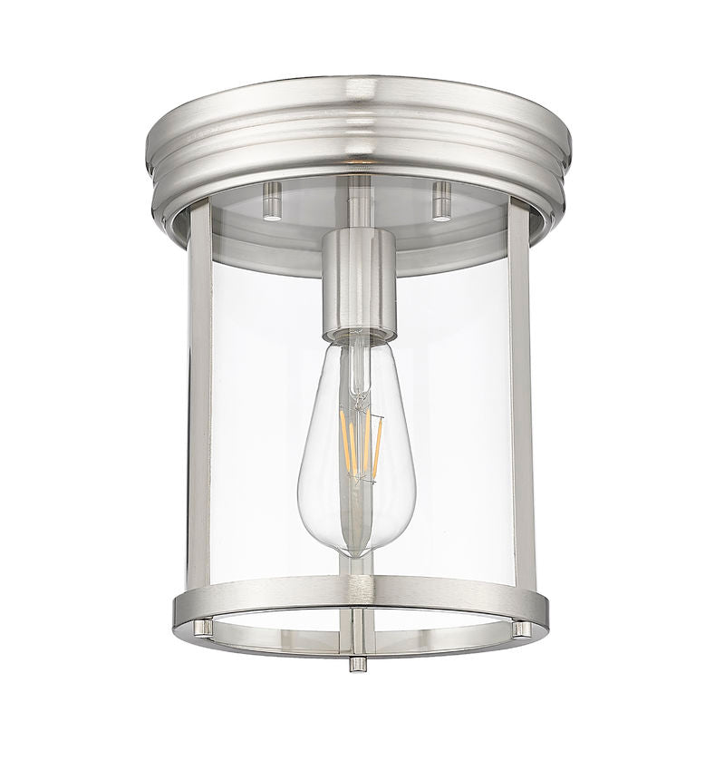 Z-Lite Thayer 9" 1-Light Brushed Nickel Steel and Clear Glass Shade Flush Mount Lighting