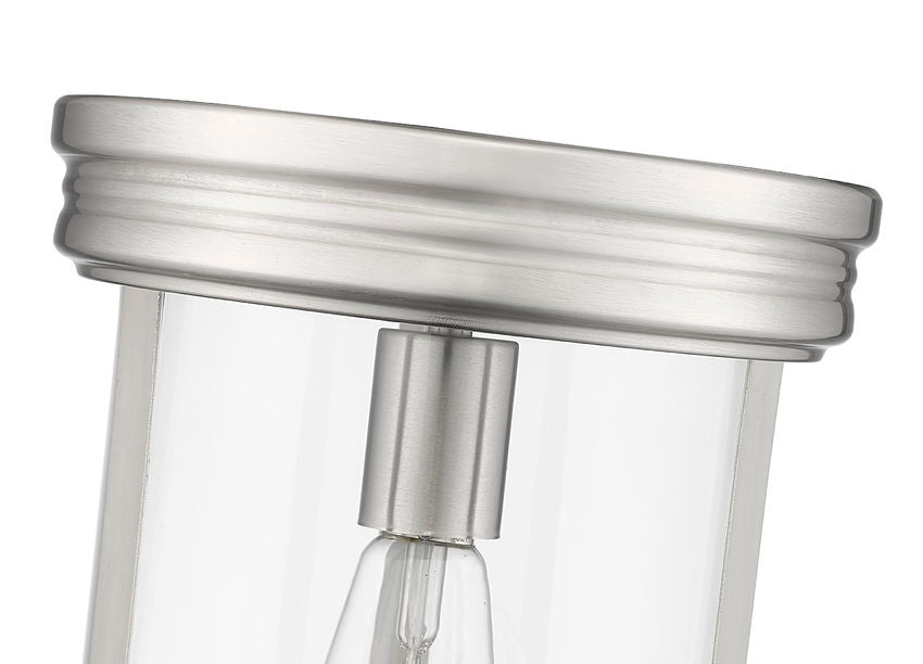 Z-Lite Thayer 9" 1-Light Brushed Nickel Steel and Clear Glass Shade Flush Mount Lighting