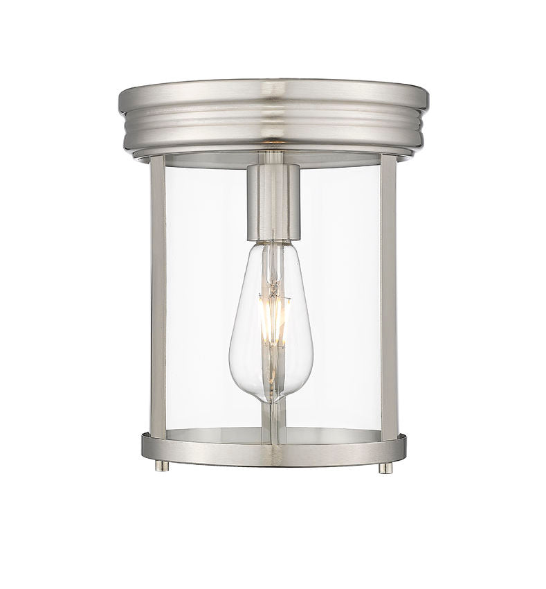 Z-Lite Thayer 9" 1-Light Brushed Nickel Steel and Clear Glass Shade Flush Mount Lighting