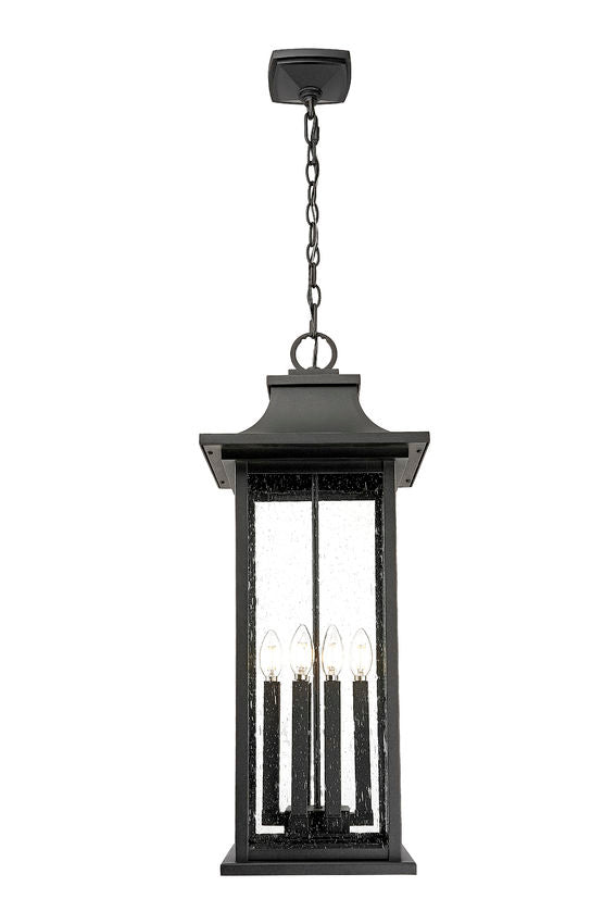 Z-Lite Tiberius 12" 6-Light Candelabra Base Black Aluminum Clear Seedy Glass Shade Outdoor Chain Mount Ceiling Fixture