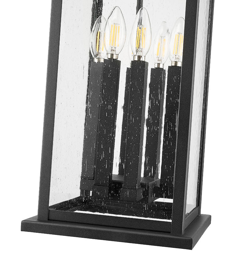 Z-Lite Tiberius 12" 6-Light Candelabra Base Black Aluminum Clear Seedy Glass Shade Outdoor Chain Mount Ceiling Fixture