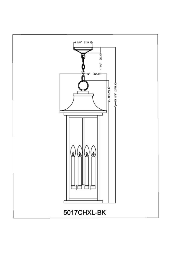 Z-Lite Tiberius 12" 6-Light Candelabra Base Black Aluminum Clear Seedy Glass Shade Outdoor Chain Mount Ceiling Fixture