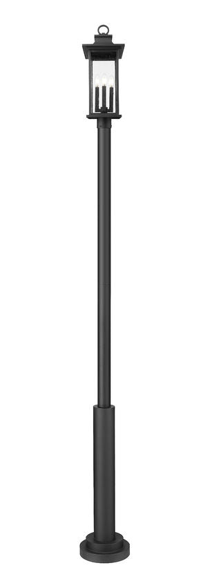 Z-Lite Tiberius 12" W x 120" H 4-Light Candelabra Base Black Aluminum Clear Seedy Glass Shade Outdoor Post Mounted Fixture