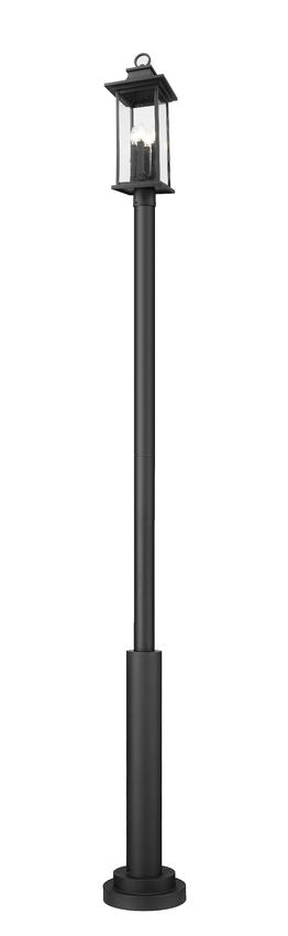 Z-Lite Tiberius 12" W x 120" H 4-Light Candelabra Base Black Aluminum Clear Seedy Glass Shade Outdoor Post Mounted Fixture