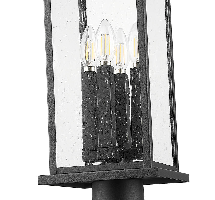Z-Lite Tiberius 12" W x 120" H 4-Light Candelabra Base Black Aluminum Clear Seedy Glass Shade Outdoor Post Mounted Fixture