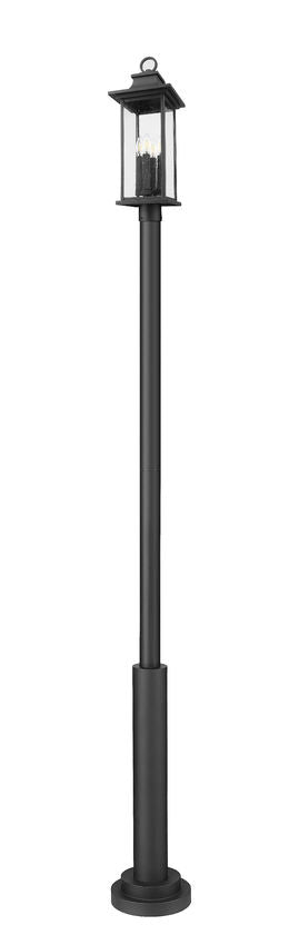 Z-Lite Tiberius 12" W x 120" H 4-Light Candelabra Base Black Aluminum Clear Seedy Glass Shade Outdoor Post Mounted Fixture