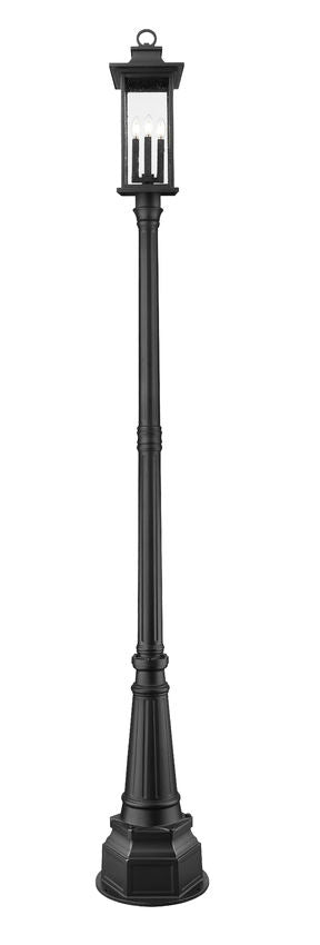 Z-Lite Tiberius 14" W x 107" H 4-Light Candelabra Base Black Aluminum Clear Seedy Glass Shade Outdoor Post Mounted Fixture