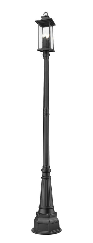 Z-Lite Tiberius 14" W x 107" H 4-Light Candelabra Base Black Aluminum Clear Seedy Glass Shade Outdoor Post Mounted Fixture