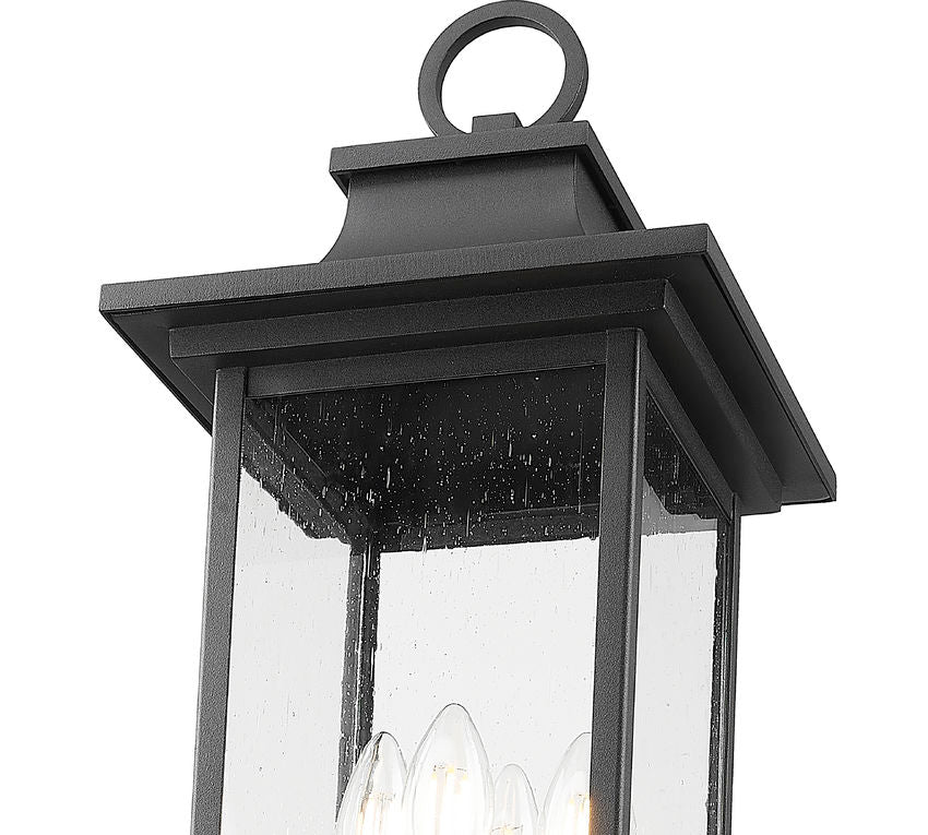 Z-Lite Tiberius 14" W x 107" H 4-Light Candelabra Base Black Aluminum Clear Seedy Glass Shade Outdoor Post Mounted Fixture