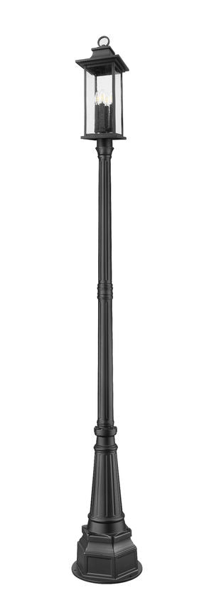 Z-Lite Tiberius 14" W x 107" H 4-Light Candelabra Base Black Aluminum Clear Seedy Glass Shade Outdoor Post Mounted Fixture