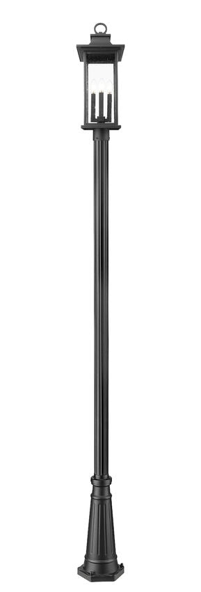 Z-Lite Tiberius 5017PHBR-5011P-BK 4-Light Clear Seedy Glass Shade Black Aluminum Outdoor Post Mounted Fixture