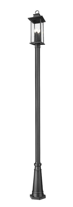 Z-Lite Tiberius 5017PHBR-5011P-BK 4-Light Clear Seedy Glass Shade Black Aluminum Outdoor Post Mounted Fixture