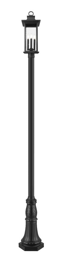 Z-Lite Tiberius 5017PHBR-518P-BK 4-Light Clear Seedy Glass Shade Black Aluminum Outdoor Post Mounted Fixture