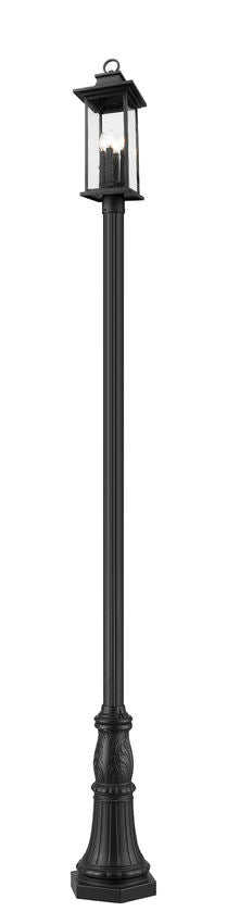 Z-Lite Tiberius 5017PHBR-518P-BK 4-Light Clear Seedy Glass Shade Black Aluminum Outdoor Post Mounted Fixture