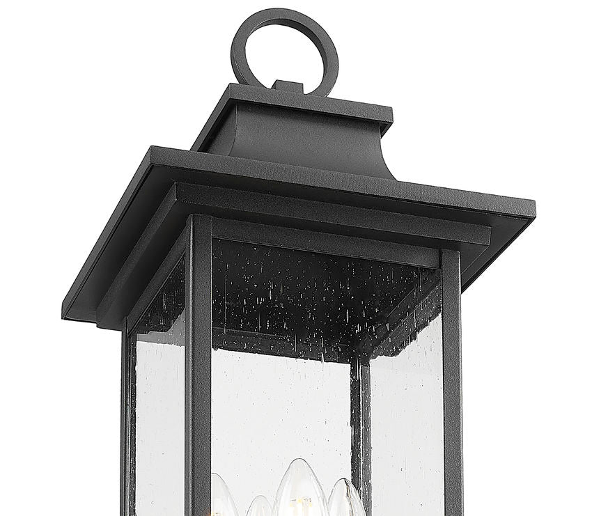 Z-Lite Tiberius 5017PHBR-518P-BK 4-Light Clear Seedy Glass Shade Black Aluminum Outdoor Post Mounted Fixture