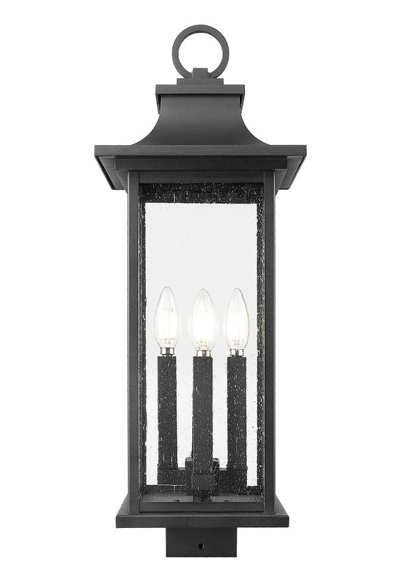 Z-Lite Tiberius 5017PHBS-BK 4-Light Candelabra Base Black Aluminum Clear Seedy Glass Shade Outdoor Post Mount Fixture