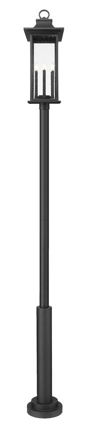 Z-Lite Tiberius 5017PHXLR-5010P-BK 6-Light Candelabra Base Black Aluminum Clear Seedy Glass Shade Outdoor Post Mounted Fixture