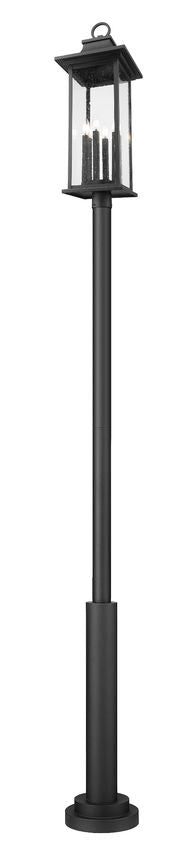Z-Lite Tiberius 5017PHXLR-5010P-BK 6-Light Candelabra Base Black Aluminum Clear Seedy Glass Shade Outdoor Post Mounted Fixture