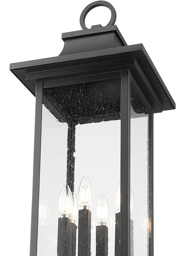 Z-Lite Tiberius 5017PHXLR-5010P-BK 6-Light Candelabra Base Black Aluminum Clear Seedy Glass Shade Outdoor Post Mounted Fixture
