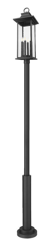 Z-Lite Tiberius 5017PHXLR-5010P-BK 6-Light Candelabra Base Black Aluminum Clear Seedy Glass Shade Outdoor Post Mounted Fixture