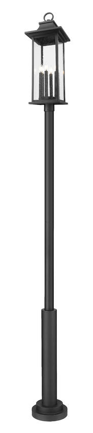 Z-Lite Tiberius 5017PHXLR-5010P-BK 6-Light Candelabra Base Black Aluminum Clear Seedy Glass Shade Outdoor Post Mounted Fixture