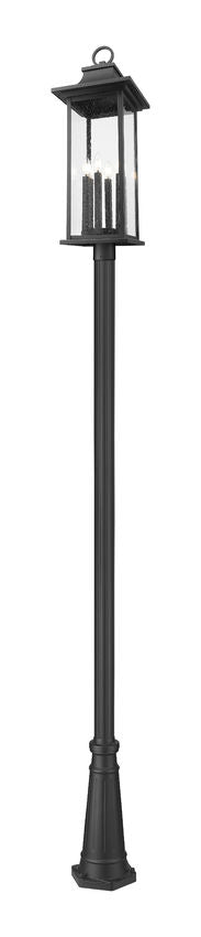 Z-Lite Tiberius 5017PHXLR-519P-BK 6-Light Black Aluminum Clear Seedy Glass Shade Outdoor Post Mounted Fixture